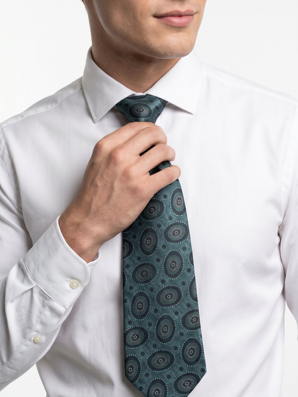 OLD ASCOT | Vintage Elegant Teal Patterned Men's Tie